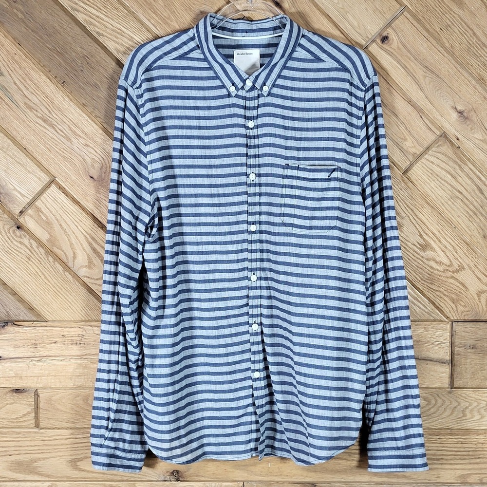 Life After Denim Button Down Shirt Mens XL Striped Long Sleeve Grey Blue